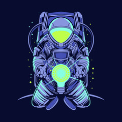 astronaut with planet on hand vector illustration design