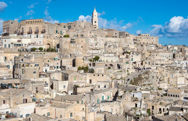 Fototapeta na wymiar Landscape of Matera ancient city centre, with traditional sassi houses, Basilicata, Southern Italy