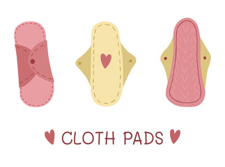 Cloth pads. Eco friendly menstrual pads. Vector illustration.