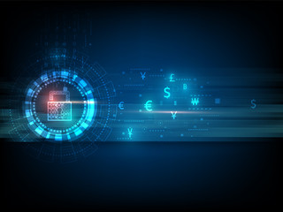 Key unlock codes with financial icons and personal money transfers showing cyber data or technology privacy concepts.