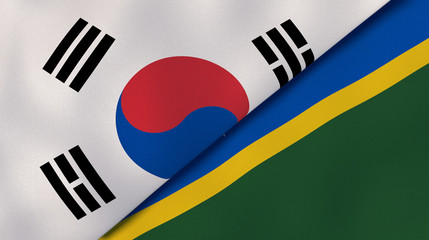 The flags of South Korea and Solomon Islands. News, reportage, business background. 3d illustration