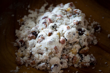 Preparing  to make Korean food Tteog which is made of glutinous rice flour with nuts and bean