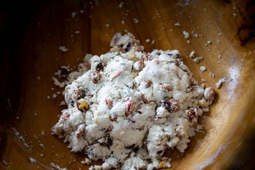 Preparing  to make Korean food Tteog which is made of glutinous rice flour with nuts and bean