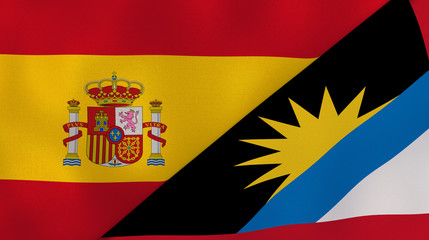Obraz premium The flags of Spain and Antigua and Barbuda. News, reportage, business background. 3d illustration