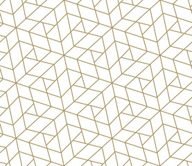 Seamless pattern with abstract geometric line texture, gold on white background. Light modern simple wallpaper, bright tile backdrop, monochrome graphic element