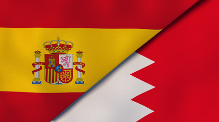 The flags of Spain and Bahrain. News, reportage, business background. 3d illustration