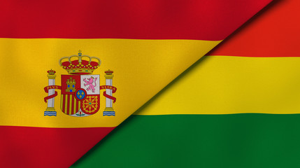 Obraz premium The flags of Spain and Bolivia. News, reportage, business background. 3d illustration