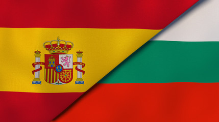 The flags of Spain and Bulgaria. News, reportage, business background. 3d illustration