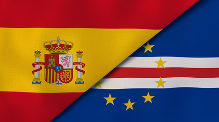 The flags of Spain and Cape Verde. News, reportage, business background. 3d illustration