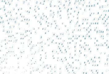Light BLUE vector background with music symbols.