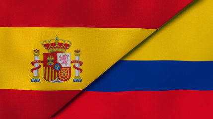 The flags of Spain and Colombia. News, reportage, business background. 3d illustration