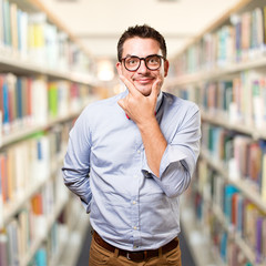 Fototapeta premium Man wearing a red bow tie. Looking funny
