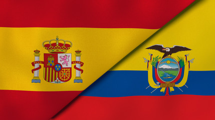 The flags of Spain and Ecuador. News, reportage, business background. 3d illustration