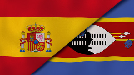 The flags of Spain and Eswatini. News, reportage, business background. 3d illustration