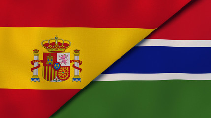 The flags of Spain and Gambia. News, reportage, business background. 3d illustration