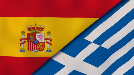 Obraz premium The flags of Spain and Greece. News, reportage, business background. 3d illustration