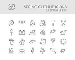 Spring and gardening. Icon set. Outline vector illustration