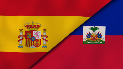 The flags of Spain and Haiti. News, reportage, business background. 3d illustration
