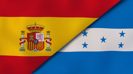 The flags of Spain and Honduras. News, reportage, business background. 3d illustration