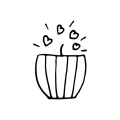 Hand drawn candle with hearts isolated on a white background. Doodle, simple outline illustration. It can be used for decoration of textile, paper.
