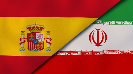 The flags of Spain and Iran. News, reportage, business background. 3d illustration