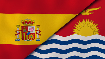 The flags of Spain and Kiribati. News, reportage, business background. 3d illustration
