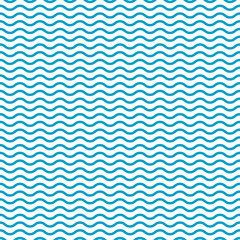 Blue seamless wavy pattern. Wave line background. Simple sea and ocean texture. Retro art with curves. Decorative ornament for wallpapers. Abstract nautical shapes. Symmetrical stripes. Vector