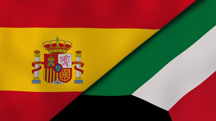 The flags of Spain and Kuwait. News, reportage, business background. 3d illustration