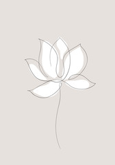 Lotus Flower Flat Icon. One line drawing art. Abstract minimal sketch. Vector illustration