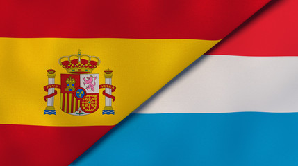 The flags of Spain and Luxembourg. News, reportage, business background. 3d illustration