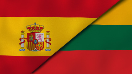 The flags of Spain and Lithuania. News, reportage, business background. 3d illustration