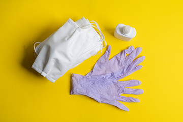 protective masks and disposable latex gloves