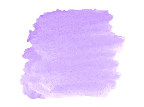 Lilac Watercolor Is A Trend Color, An Isolated Abstract Spot With Divorces And Borders. Purple Frame With Copy Space For Text.