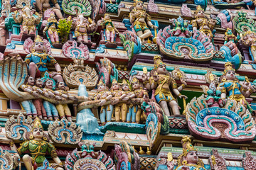 Naklejka premium Beautiful details Sri Kandaswamy Temple in Brickfields, Kuala Lumpur, Malaysia.