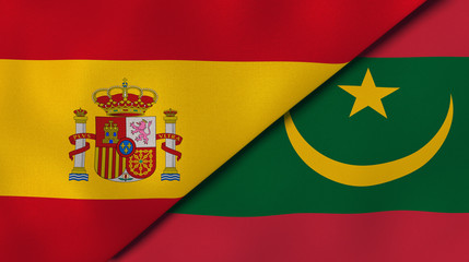 The flags of Spain and Mauritania. News, reportage, business background. 3d illustration