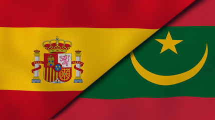 Obraz premium The flags of Spain and Mauritania. News, reportage, business background. 3d illustration
