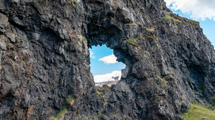 Volcanic lava rocks at Djupalonssandur beach in Snaefellsnes peninsula in Western Iceland