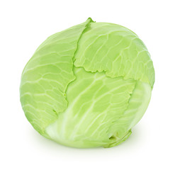 Fresh whole green cabbage isolated on a white background.