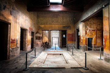 Entrance vestibule inside the of the House of Menander, Pompeii, Italy. The impluvium in the middle...