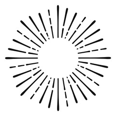 Obraz premium Sunburst doodle line art. Hand drawn sun burst, round banner with circle explosion. Retro sketch radial rays, black frame isolated on white background. Handmade design element