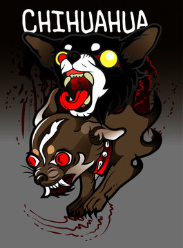 Vector image of an angry miniature dog Chihuahua, Japanese style, pet, humor