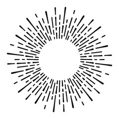 Obraz premium Sunburst doodle line art. Hand drawn sun burst, round banner with circle explosion. Retro sketch radial rays, black frame isolated on white background. Handmade design element