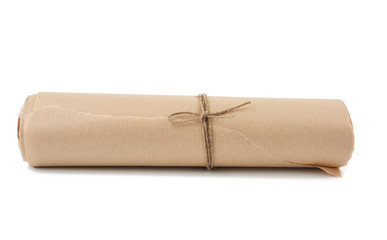 twisted roll of brown paper tied with a rope