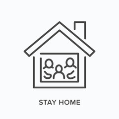 Stay home, domestic quarantine line icon. Vector outline illustration of family self isolation. Logotype pandemic protection pictogram