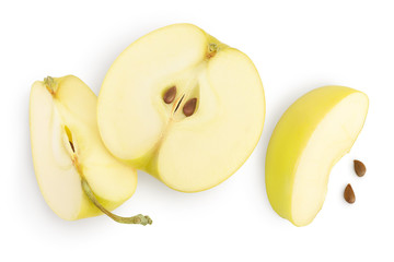 yellow apple half isolated on white background with clipping path and full depth of field. Top view. Flat lay.