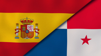 The flags of Spain and Panama. News, reportage, business background. 3d illustration