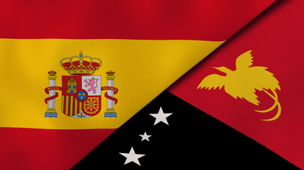 The flags of Spain and Papua New Guinea. News, reportage, business background. 3d illustration