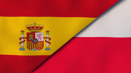 The flags of Spain and Poland. News, reportage, business background. 3d illustration