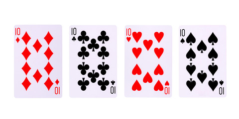 Playing cards for poker game on white background with clipping path.