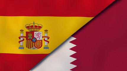 The flags of Spain and Qatar. News, reportage, business background. 3d illustration